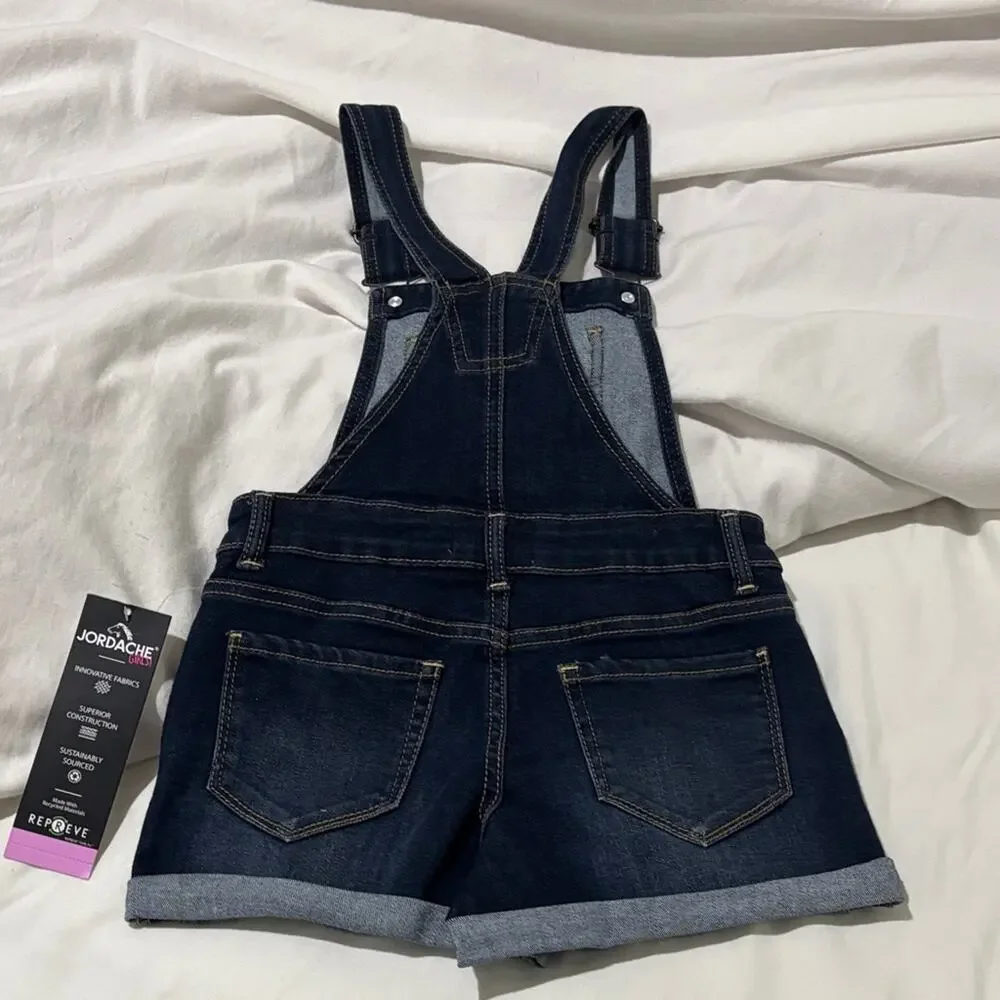 Jordache S 6x Dark Denim Overalls w/Lace Accents adjustable straps stretch nwt